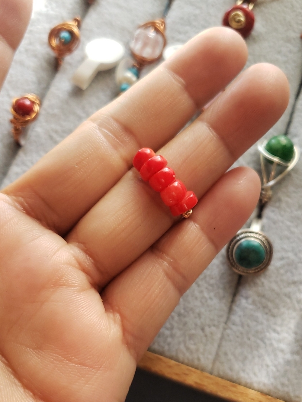 Handmade ❤ Copper wire Wrapped With coral ring size 6